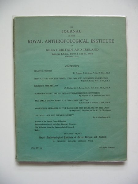 Cover of THE JOURNAL OF THE ROYAL ANTHROPOLOGICAL INSTITUTE VOLUME LXXX PARTS I AND II by 