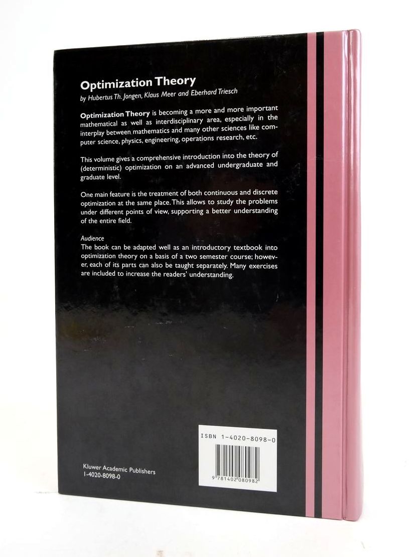 Photo of OPTIMIZATION THEORY written by Jongen, Hubertus Th.
Meer, Klaus
Triesch, Eberhard published by Kluwer Academic Publishers (STOCK CODE: 1820620)  for sale by Stella & Rose's Books