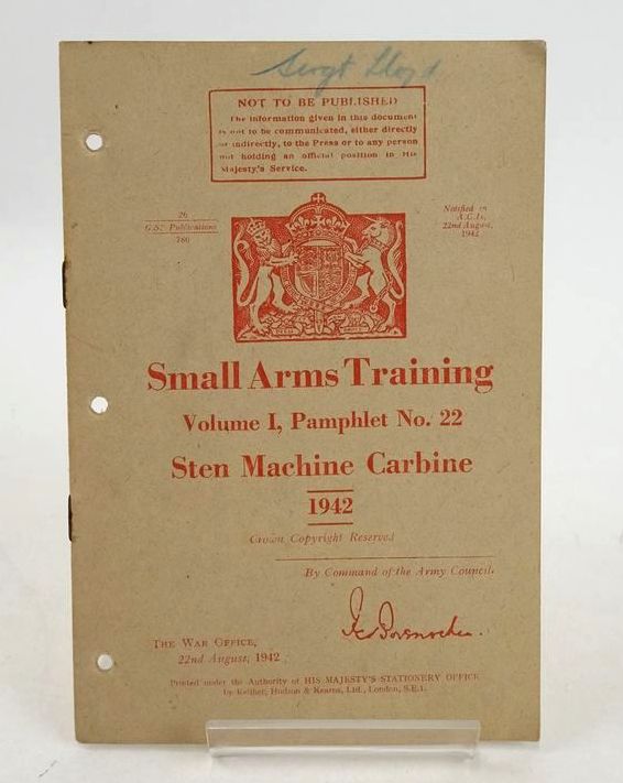 Photo of SMALL ARMS TRAINING VOLUME I, PAMPHLET No. 22 STEN MACHINE CARBINE 1942- Stock Number: 1827255
