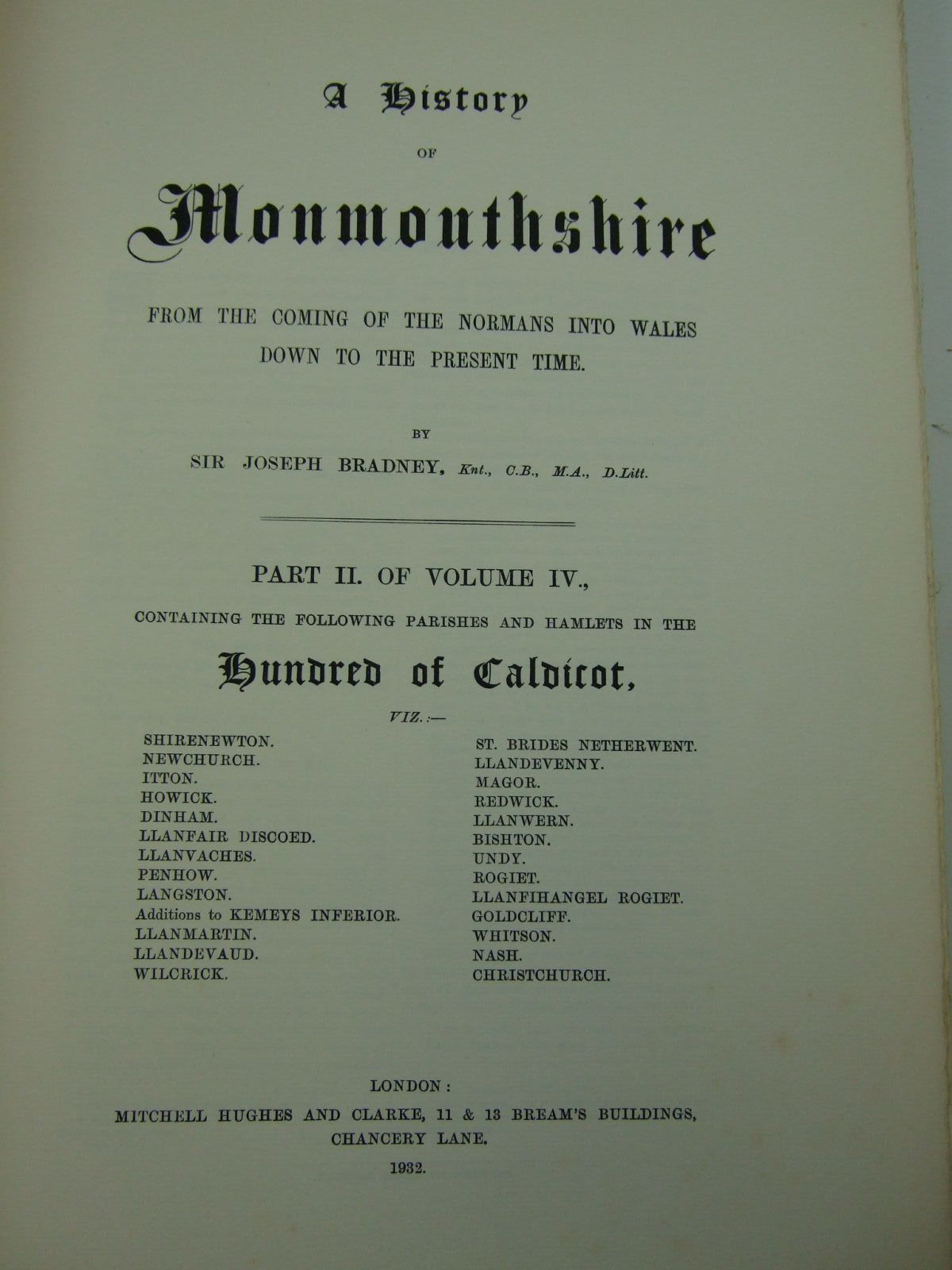 Photo of A HISTORY OF MONMOUTHSHIRE HUNDRED OF CALDICOT PART II OF VOLUME IV written by Bradney, Joseph published by Mitchell Hughes and Clarke (STOCK CODE: 2109438)  for sale by Stella & Rose's Books