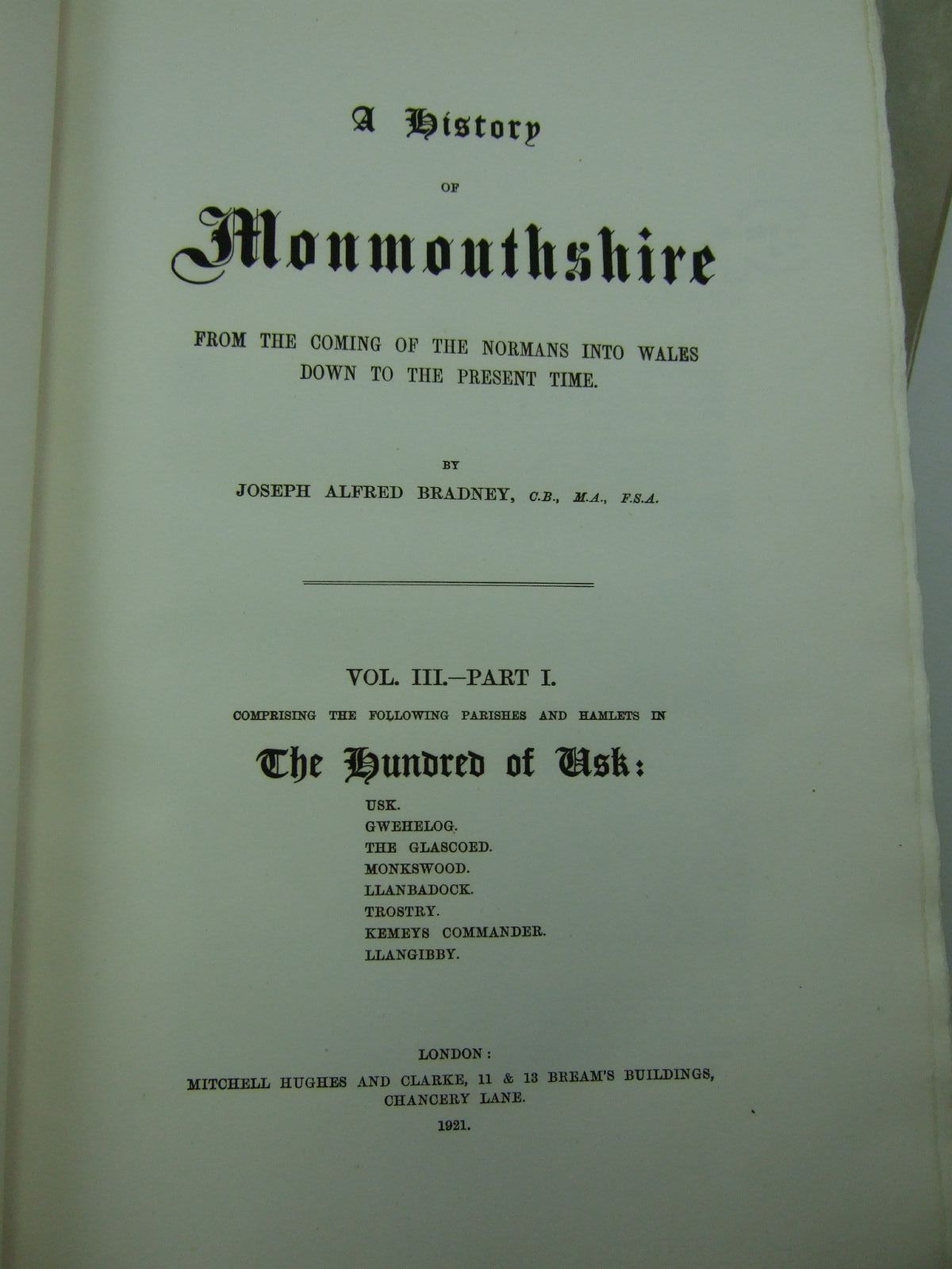 Photo of A HISTORY OF MONMOUTHSHIRE THE HUNDRED OF USK written by Bradney, Joseph published by Mitchell Hughes and Clarke (STOCK CODE: 2109439)  for sale by Stella & Rose's Books