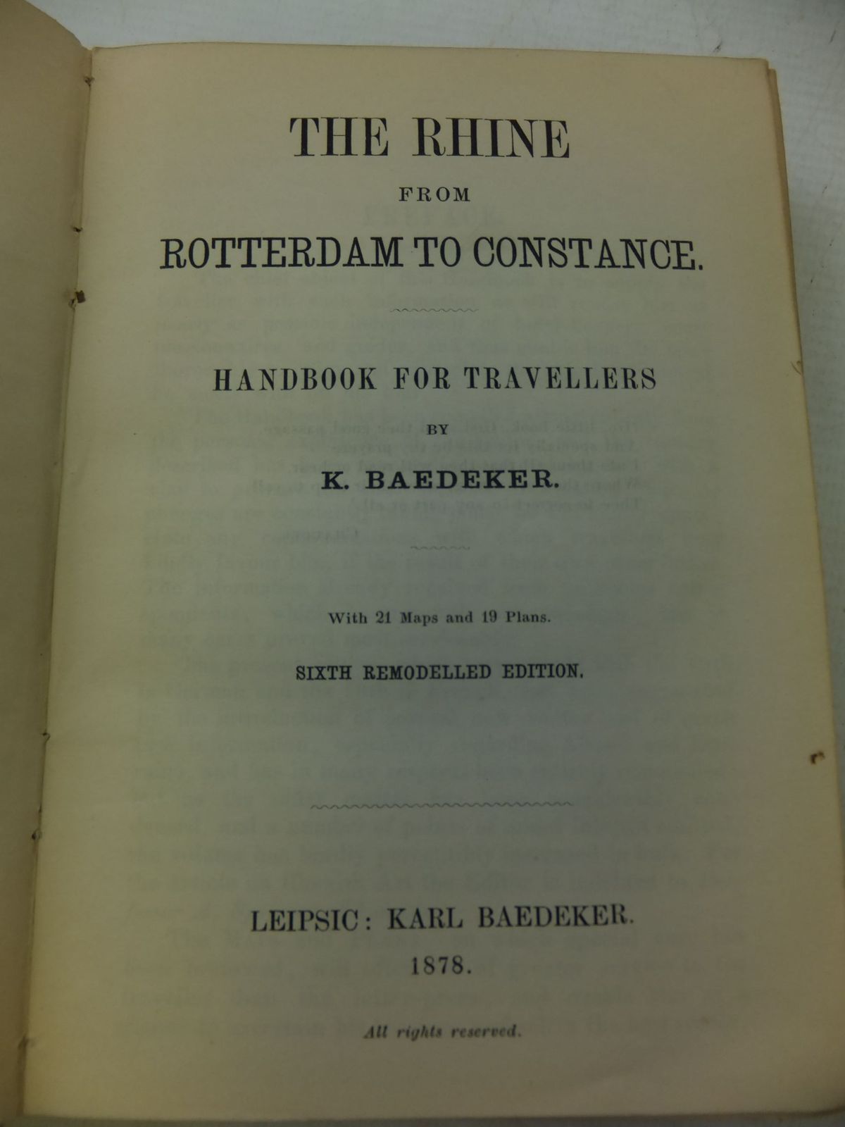 Photo of THE RHINE FROM ROTTERDAM TO CONSTANCE written by Baedeker, Karl published by Karl Baedeker (STOCK CODE: 2114658)  for sale by Stella & Rose's Books