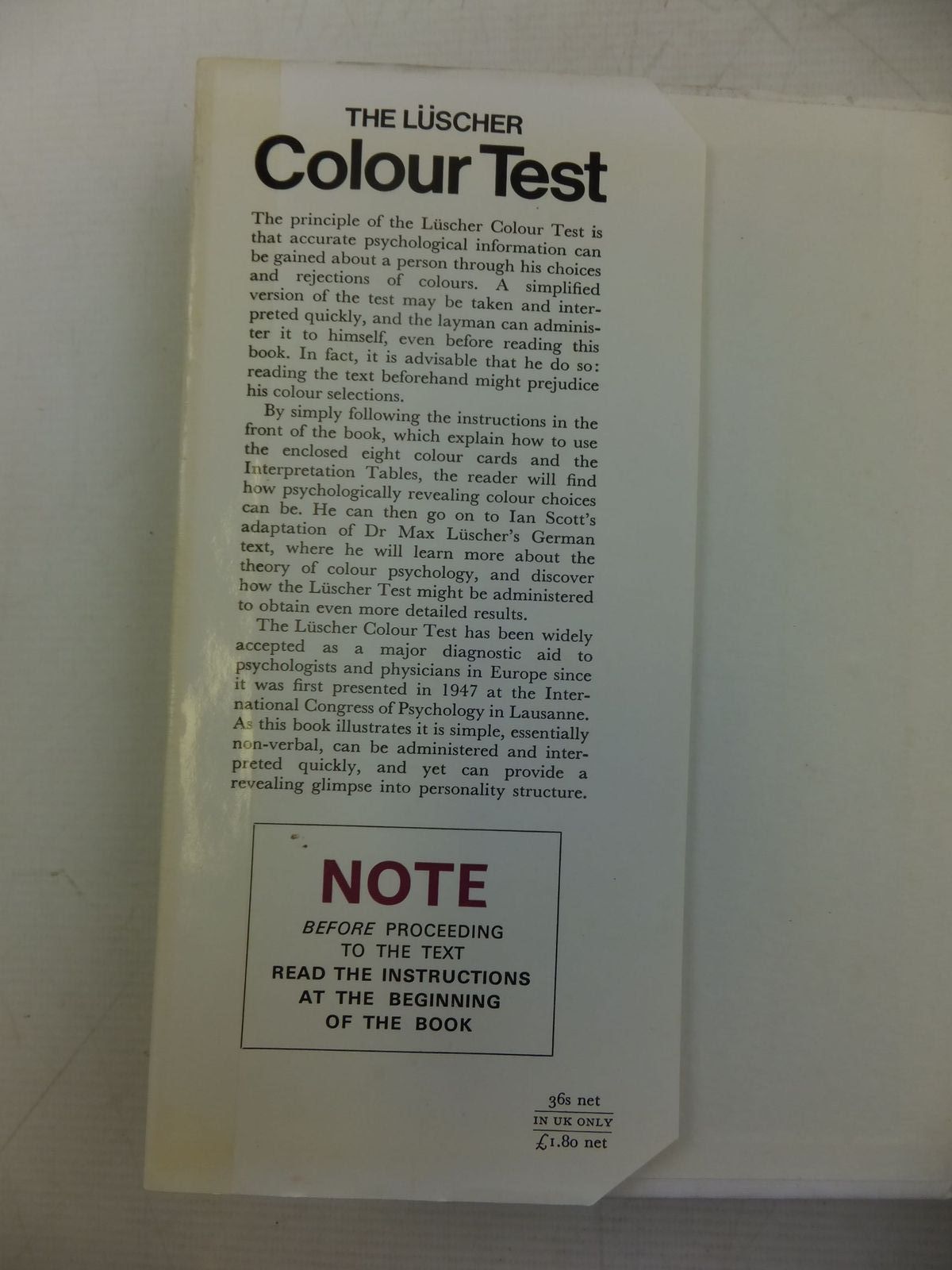 Stella & Rose's Books THE LUSCHER COLOUR TEST Written By Dr. Max