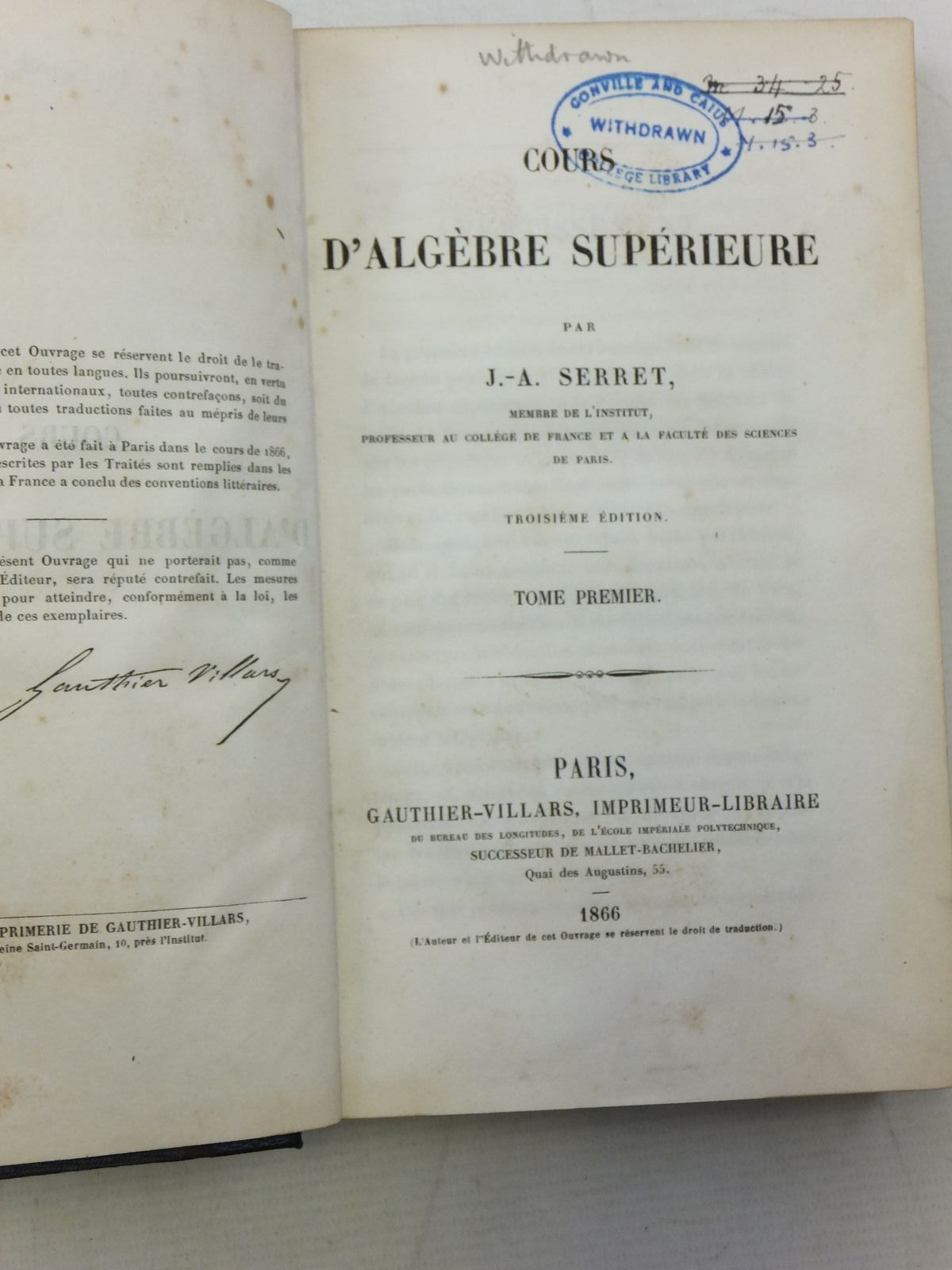 Photo of COURS D'ALGEBRE SUPERIEURE written by Serret, J.A. published by Gauthier-Villars (STOCK CODE: 2120000)  for sale by Stella & Rose's Books