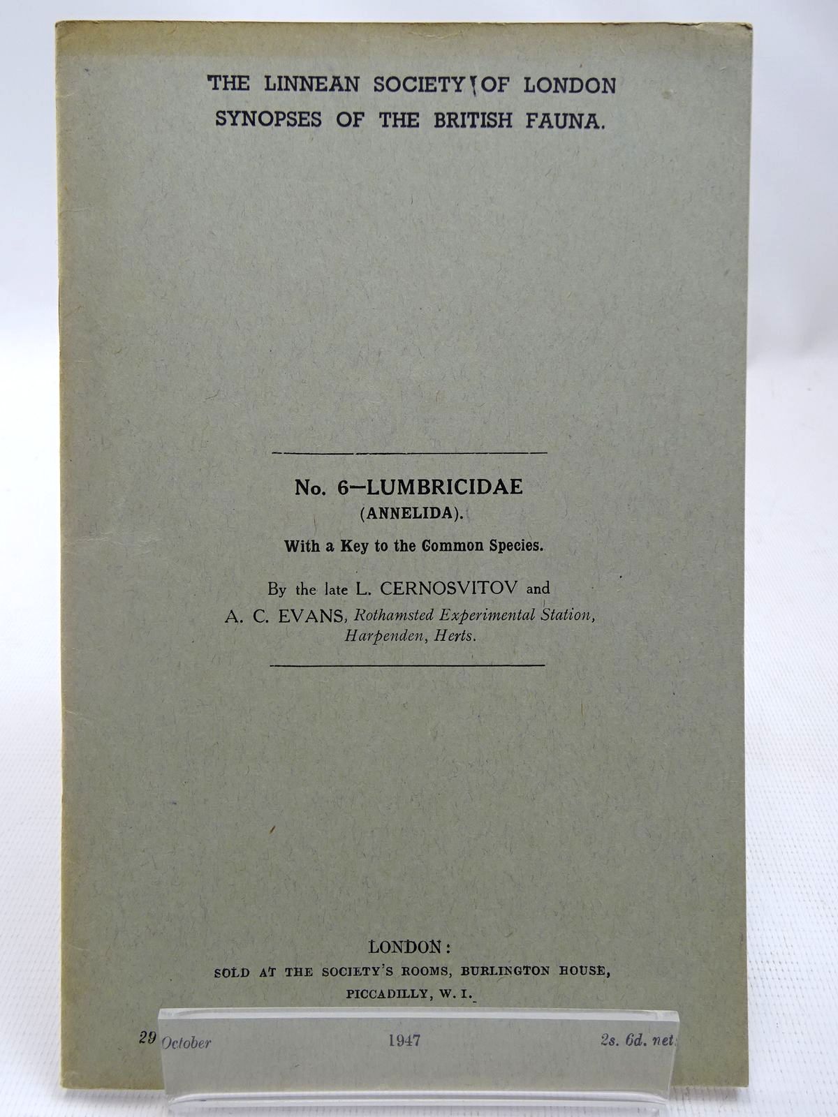 Photo of SYNOPSES OF THE BRITISH FAUNA No. 6 - LUMBRICIDAE (ANNELIDA) written by Cernosvitov, L. Evans, A.C. published by Linnean Society of London (STOCK CODE: 2127993)  for sale by Stella & Rose's Books