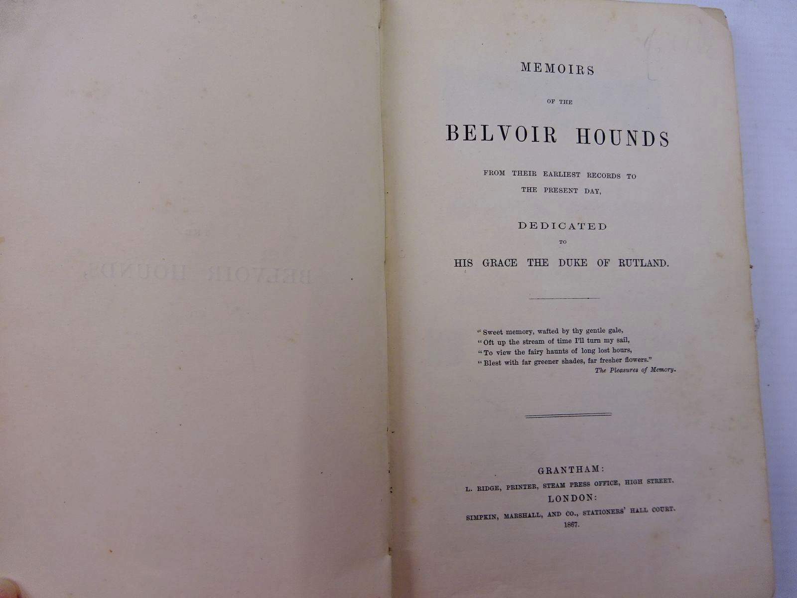 Photo of MEMOIRS OF THE BELVOIR HOUNDS published by Simpkin, Marshall & Co. (STOCK CODE: 2130942)  for sale by Stella & Rose's Books