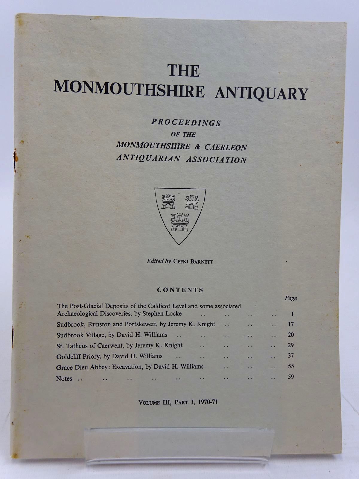 Photo of THE MONMOUTHSHIRE ANTIQUARY VOLUME III PART I written by Barnett, Cefni published by Monmouthshire &amp; Caerleon Antiquarian Association (STOCK CODE: 2130966)  for sale by Stella & Rose's Books