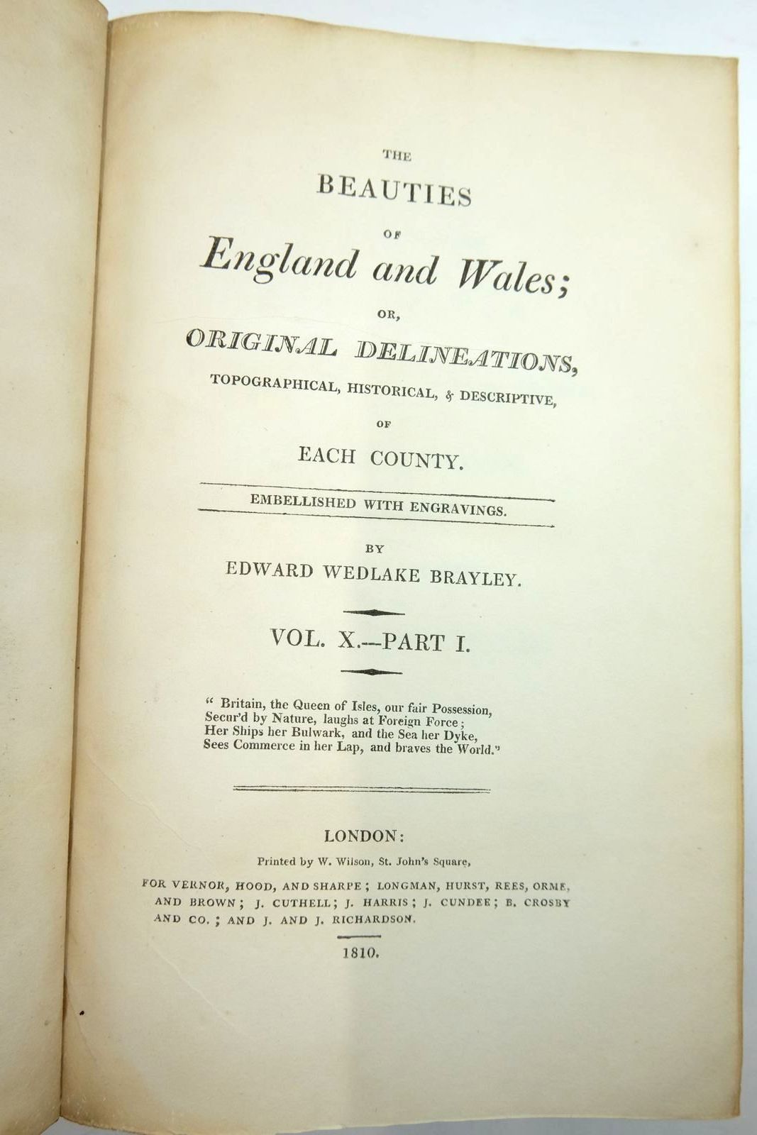 Photo of THE BEAUTIES OF ENGLAND AND WALES VOL. X PARTS 1 - 5 (5 VOLUMES) written by Brayley, Edward Wedlake published by Vernor, Hood & Sharpe (STOCK CODE: 2134981)  for sale by Stella & Rose's Books
