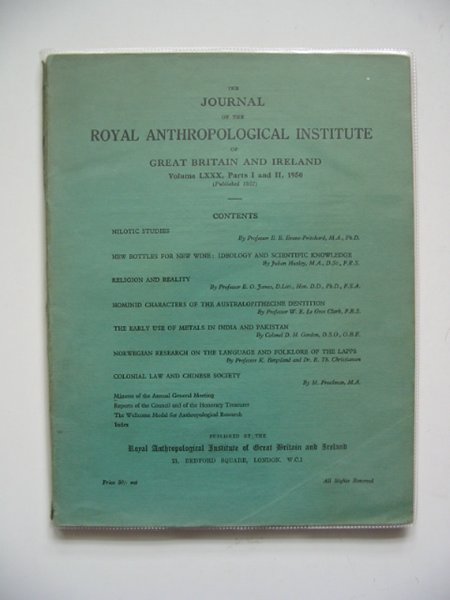 Photo of THE JOURNAL OF THE ROYAL ANTHROPOLOGICAL INSTITUTE VOLUME LXXX PARTS I AND II- Stock Number: 567405