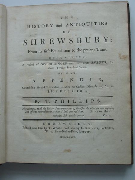 Photo of THE HISTORY AND ANTIQUITIES OF SHREWSBURY written by Phillips, T. published by T. Wood (STOCK CODE: 627593)  for sale by Stella & Rose's Books