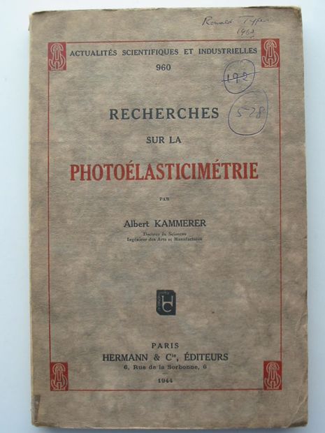 Photo of RECHERCHES SUR LA PHOTOELASTICIMETRIE written by Kammerer, Albert published by Hermann &amp; Cie. (STOCK CODE: 806118)  for sale by Stella & Rose's Books