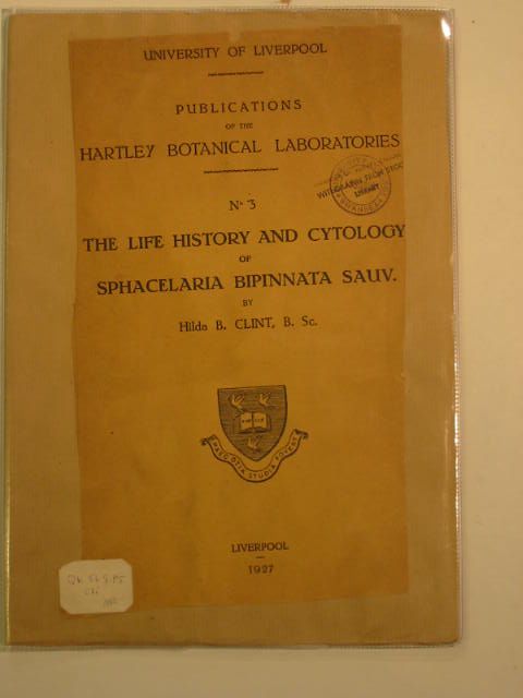 Photo of THE LIFE HISTORY AND CYTOLOGY OF SPHACELARIA BIPINNATA written by Clint, Hilda B. published by University of Liverpool (STOCK CODE: 990138)  for sale by Stella & Rose's Books